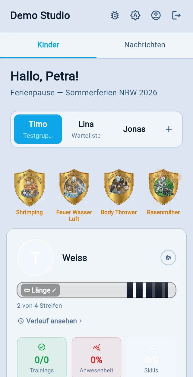 Die Eltern-App zeigt den Fortschritt eines Kindes.